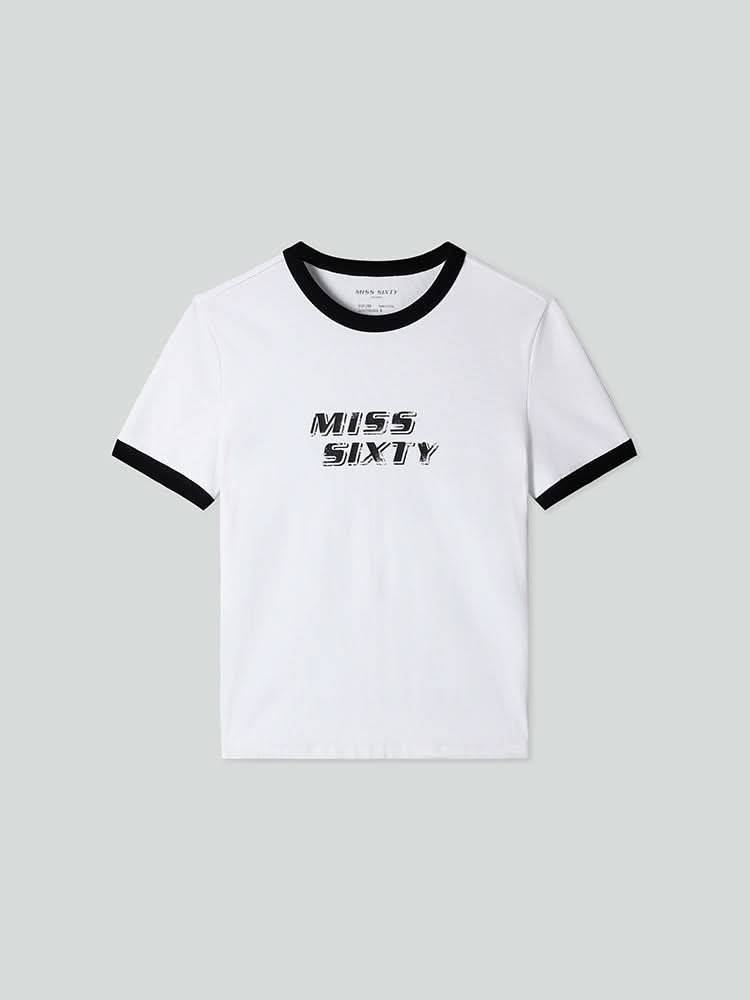 rundhals-t-shirt mit farblich kontrastierendem aufdruck