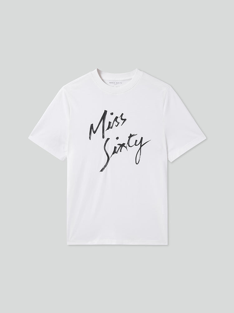 kurzarm-t-shirt mit rundhalsausschnitt print lockerer passform und kurzen Ärmeln