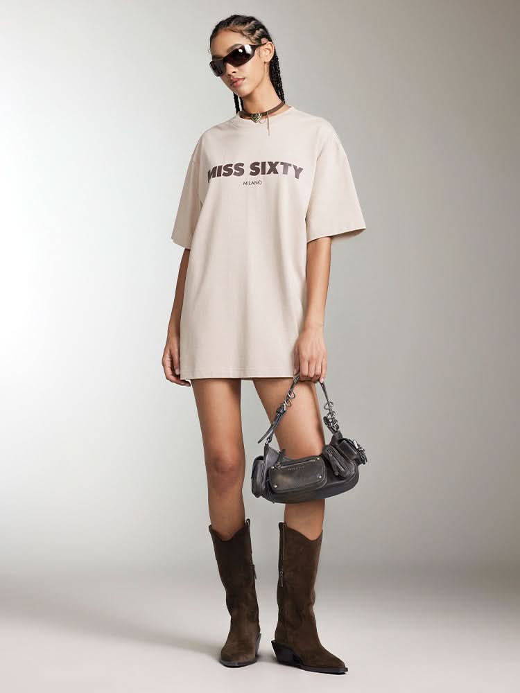 bedrucktes t-shirt mit rundhalsausschnitt