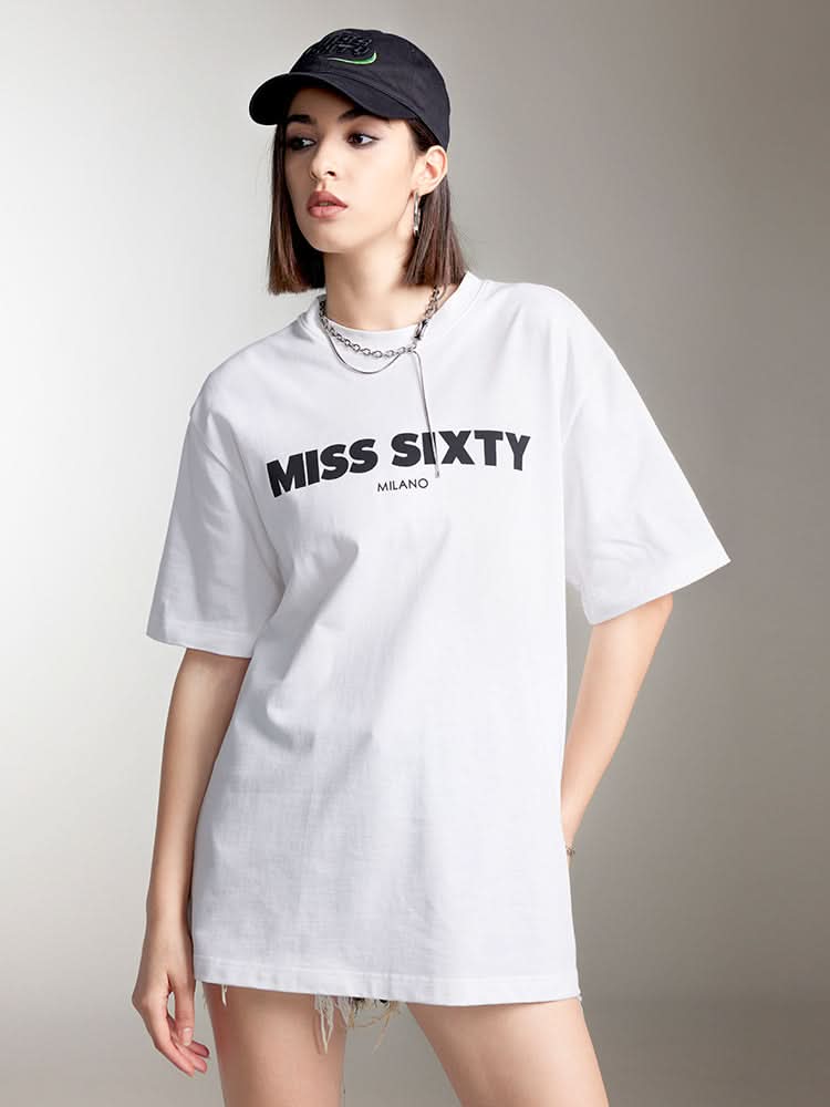 bedrucktes t-shirt mit rundhalsausschnitt