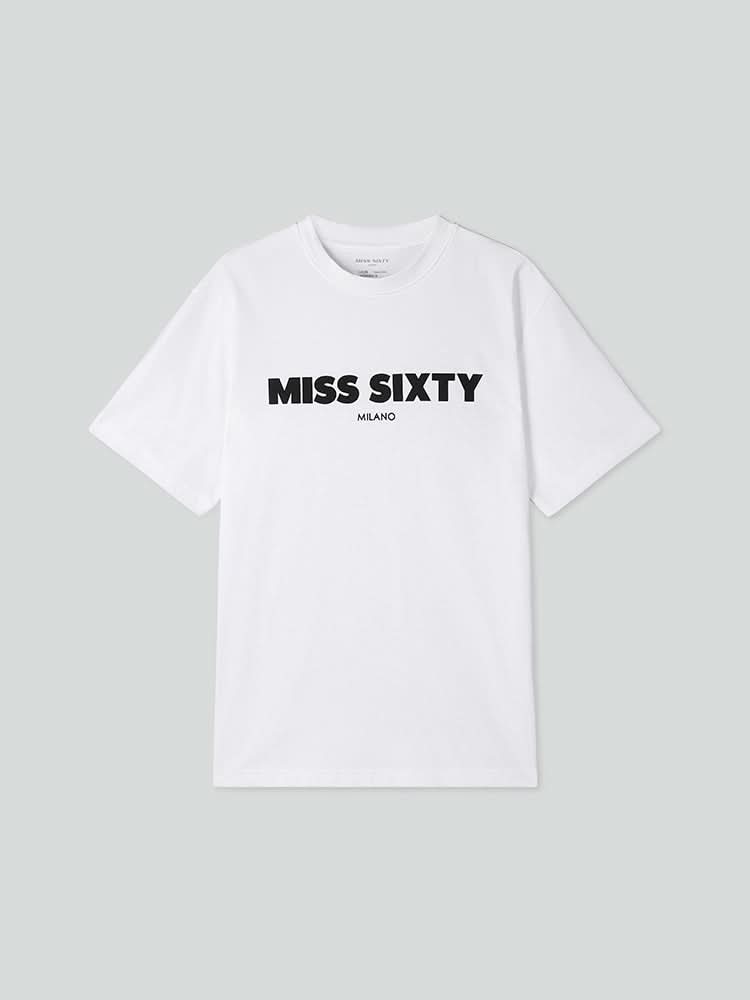 bedrucktes t-shirt mit rundhalsausschnitt
