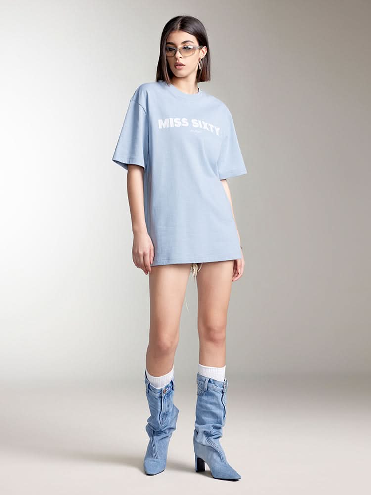 bedrucktes t-shirt mit rundhalsausschnitt