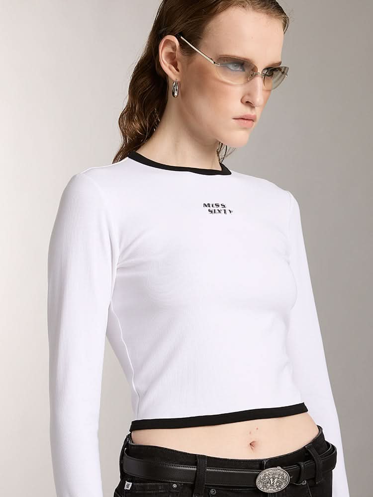 rundhalsausschnitt schmal geschnittenes top-t-shirt