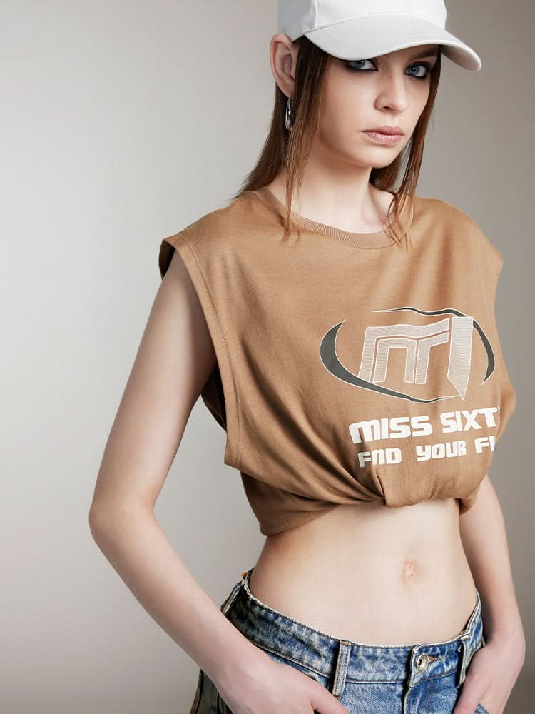 Ärmelloses t-shirt mit print und rundhalsausschnitt