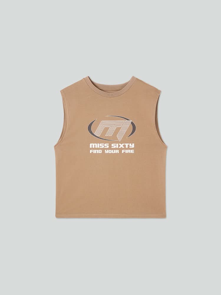 Ärmelloses t-shirt mit print und rundhalsausschnitt