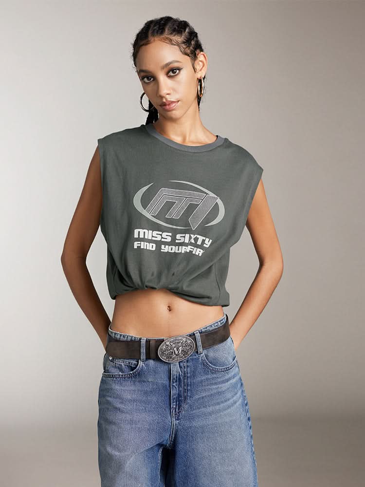 Ärmelloses t-shirt mit print und rundhalsausschnitt
