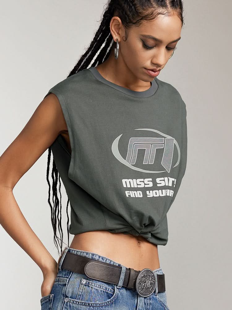 Ärmelloses t-shirt mit print und rundhalsausschnitt