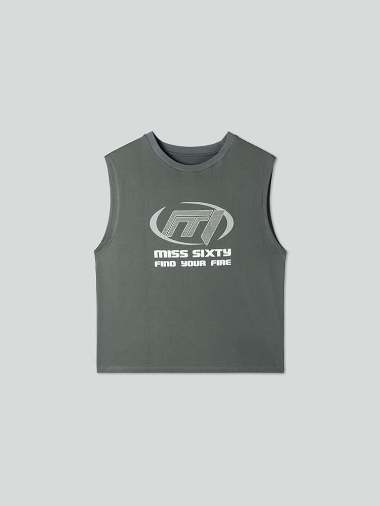 Ärmelloses t-shirt mit print und rundhalsausschnitt