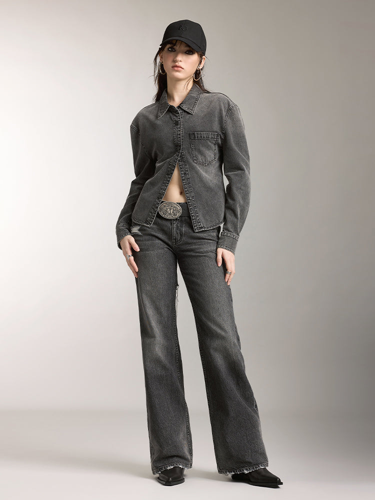 jeanshemd mit aufdruck