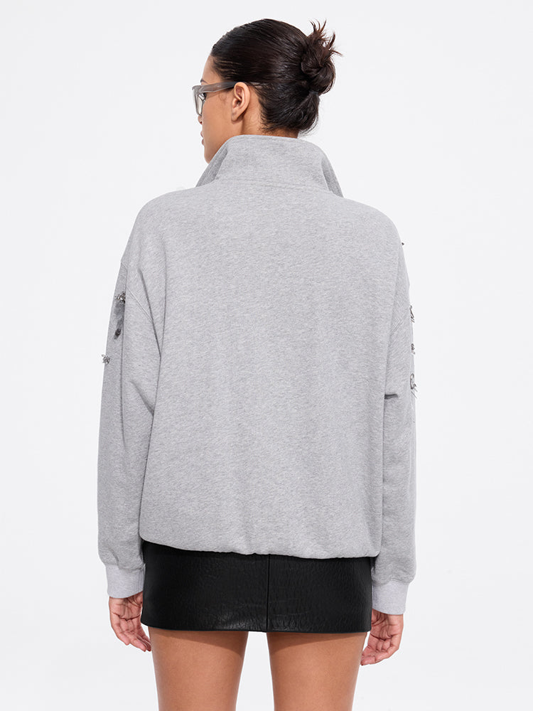 perlenbesetzter trichterkragenpullover
