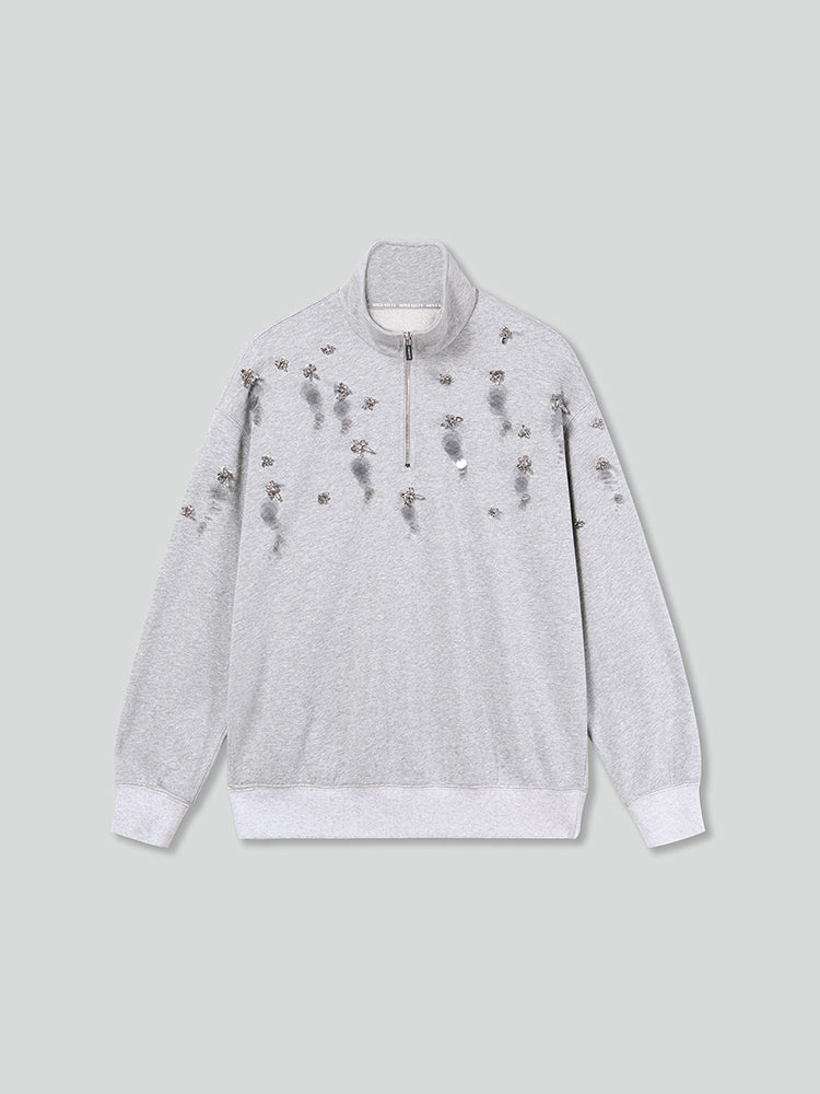perlenbesetzter trichterkragenpullover