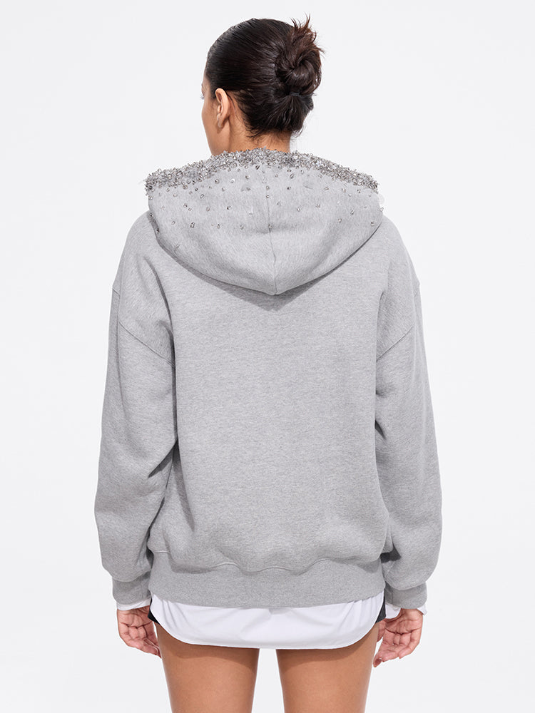 kapuzenpullover mit perlenverzierung