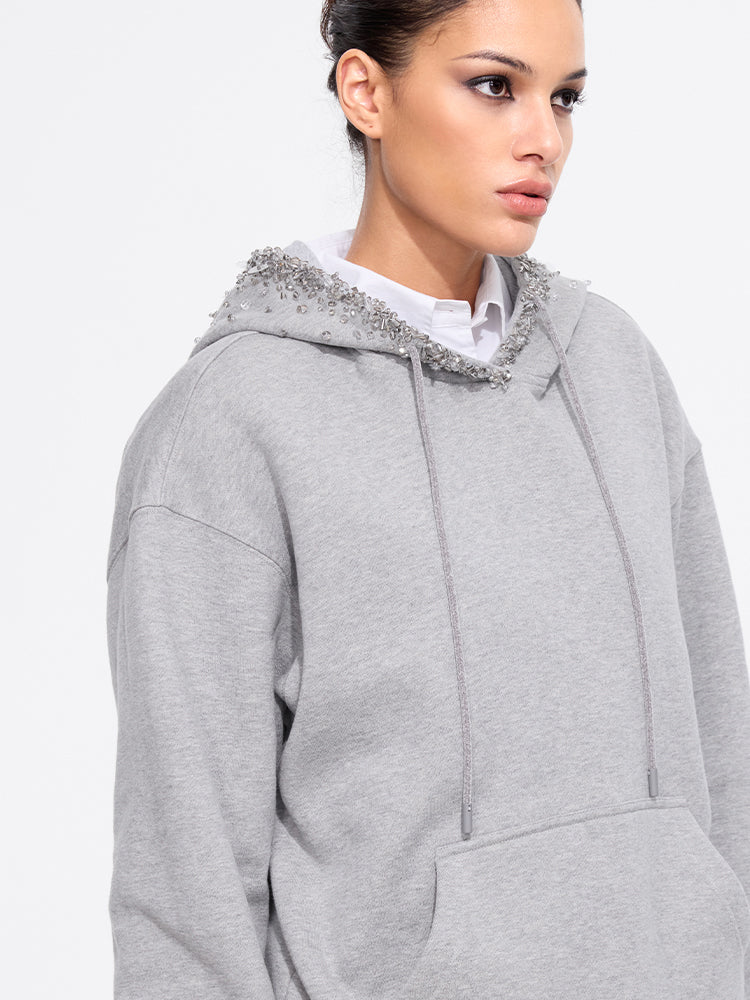 kapuzenpullover mit perlenverzierung