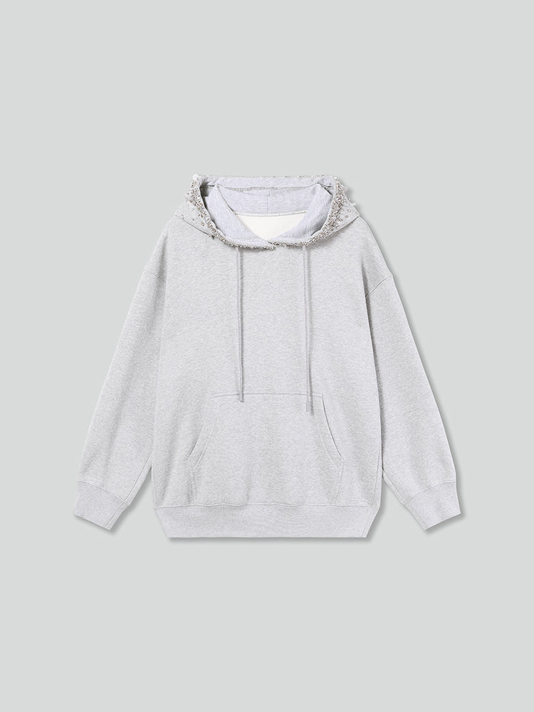 kapuzenpullover mit perlenverzierung