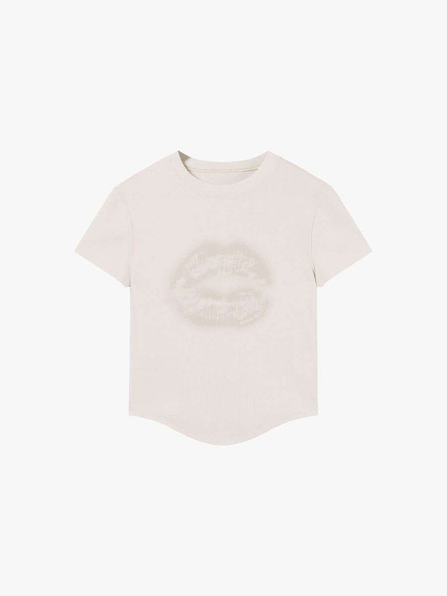 kurzarm-t-shirt mit rundhalsausschnitt und lippenprint