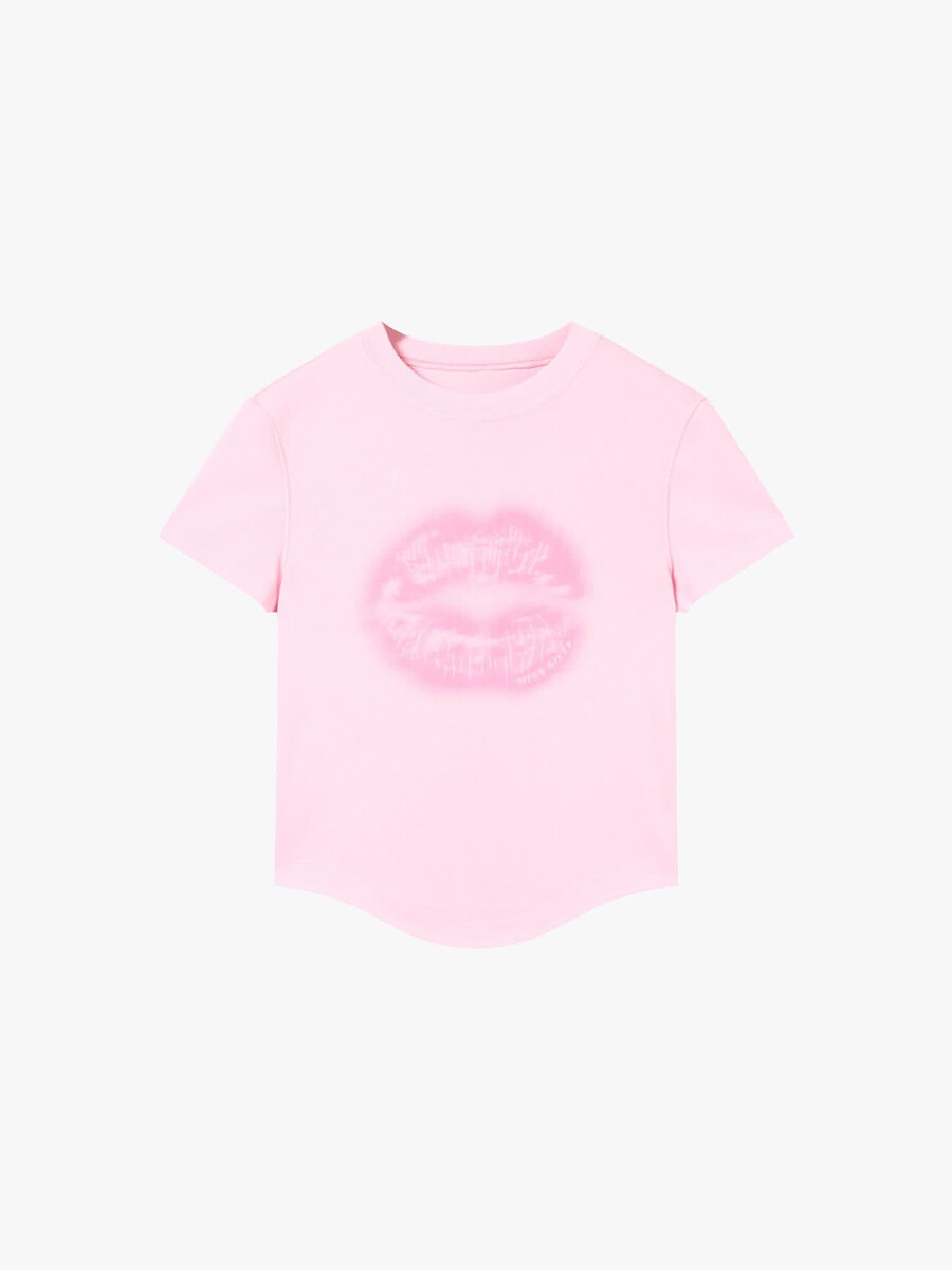 kurzarm-t-shirt mit rundhalsausschnitt und lippenprint
