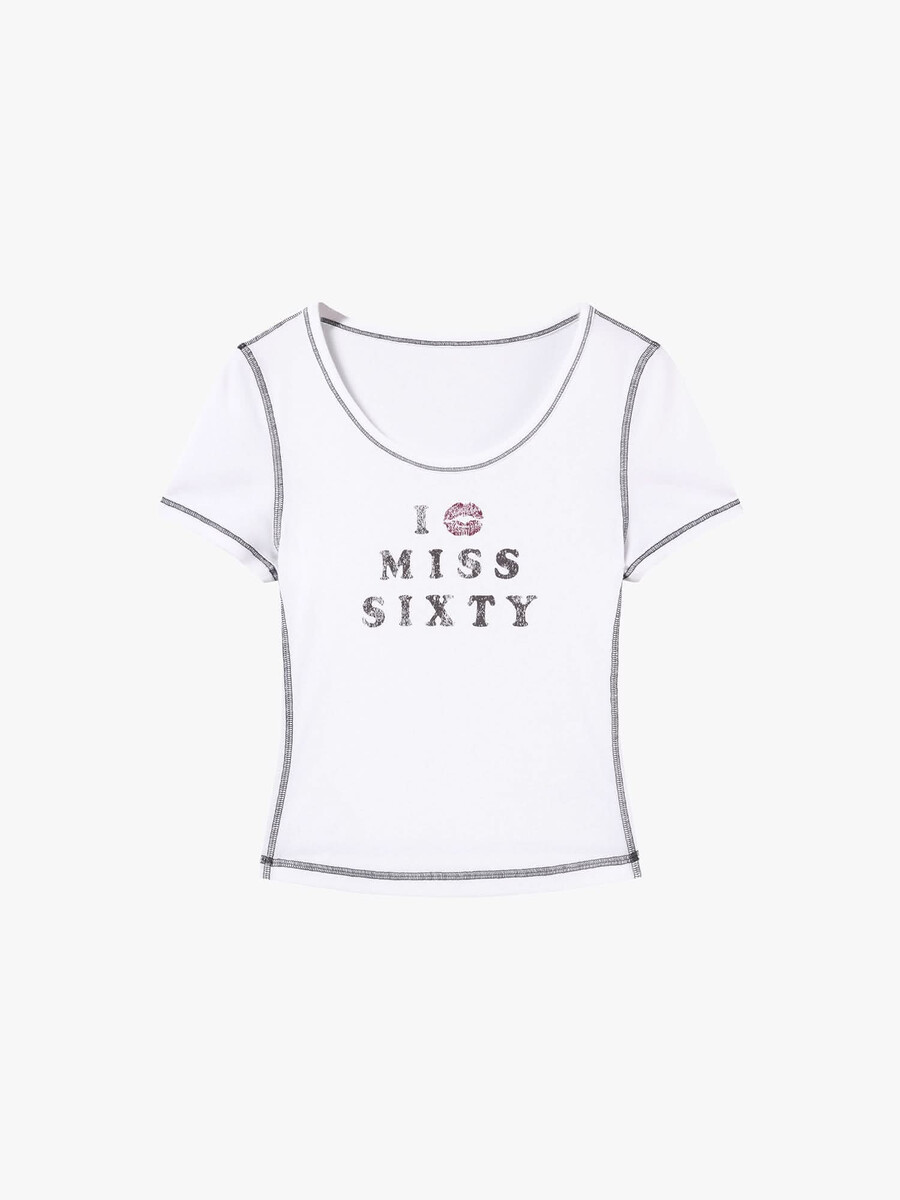 bedrucktes t-shirt mit rundhalsausschnitt