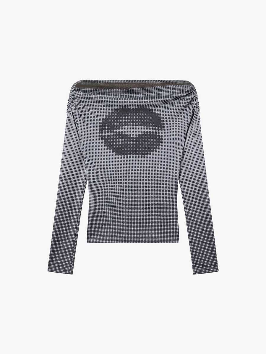 polka dot off-shoulder t-shirt