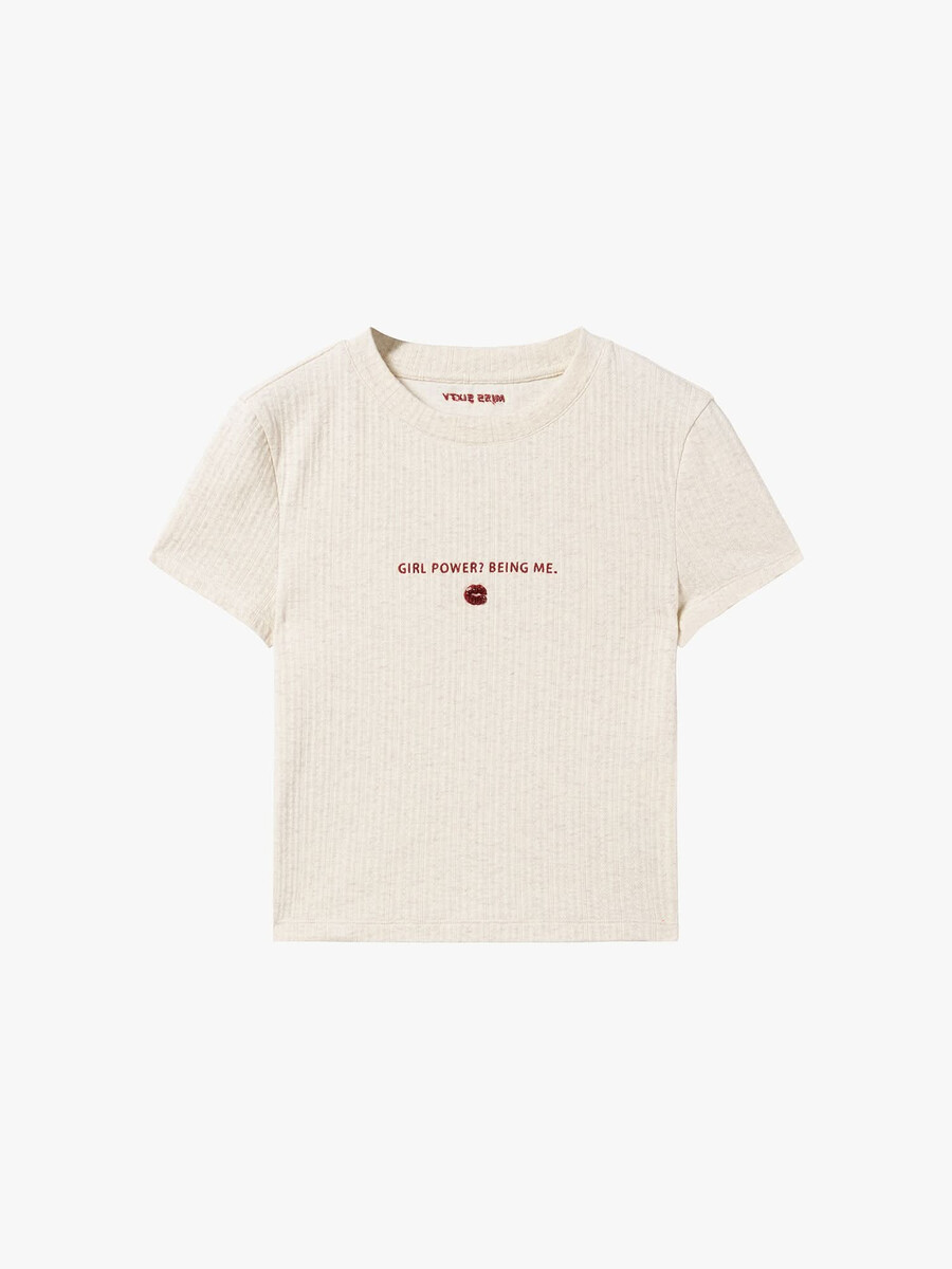 rundhals-t-shirt mit perlenbesatz