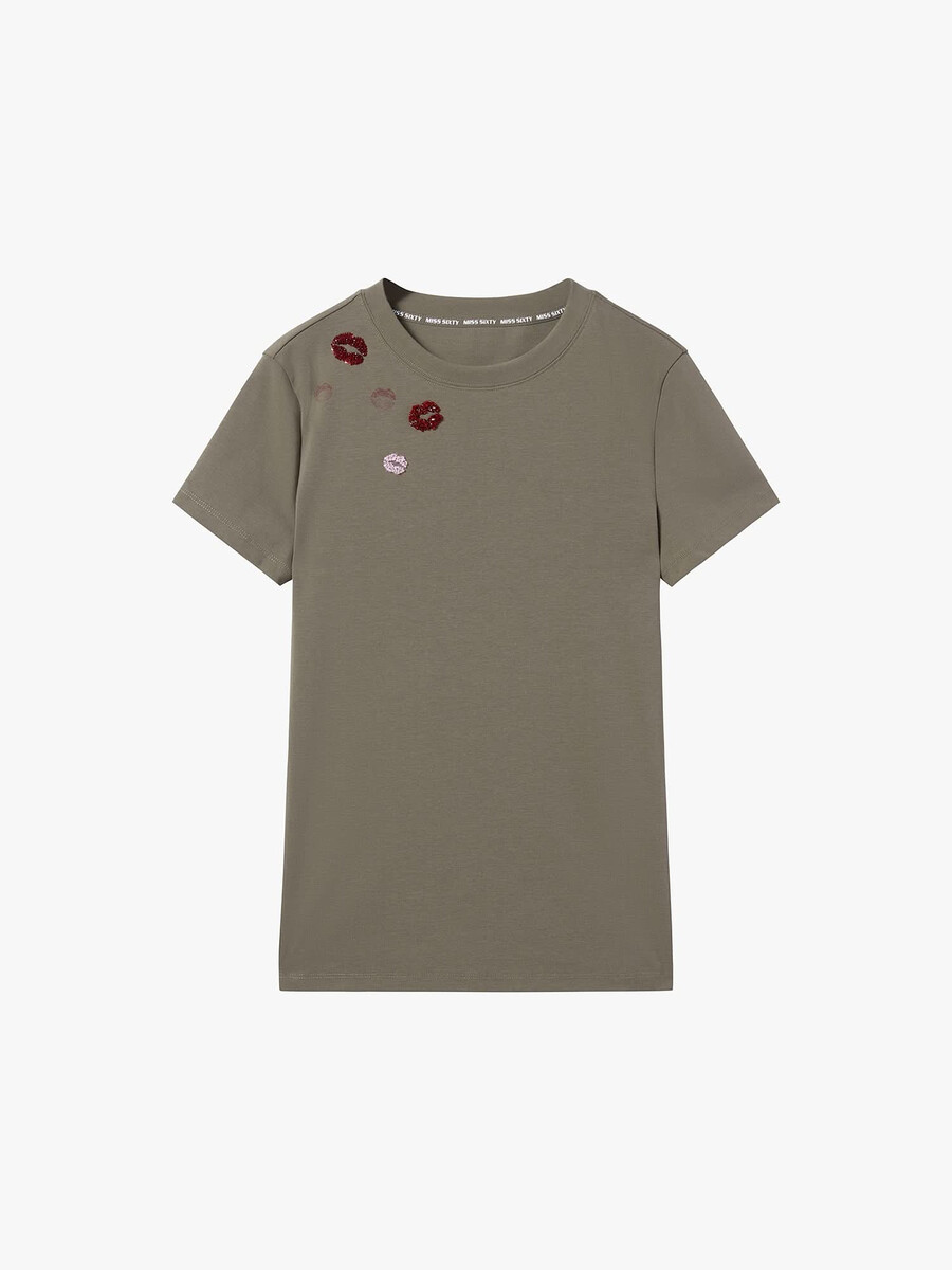 perlenbesetztes bedrucktes t-shirt