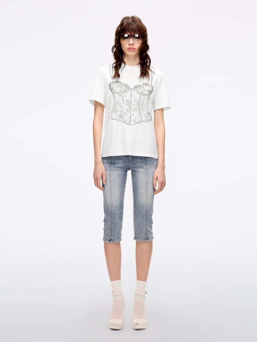 perlenbesetztes bedrucktes t-shirt
