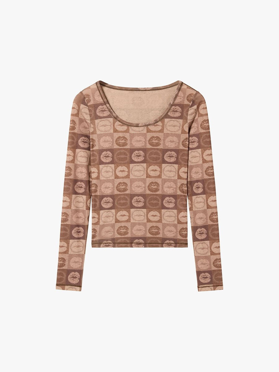 slim-fit t-shirt mit lippenprint