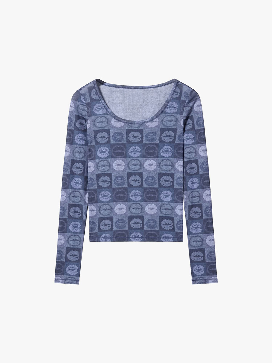 slim-fit t-shirt mit lippenprint