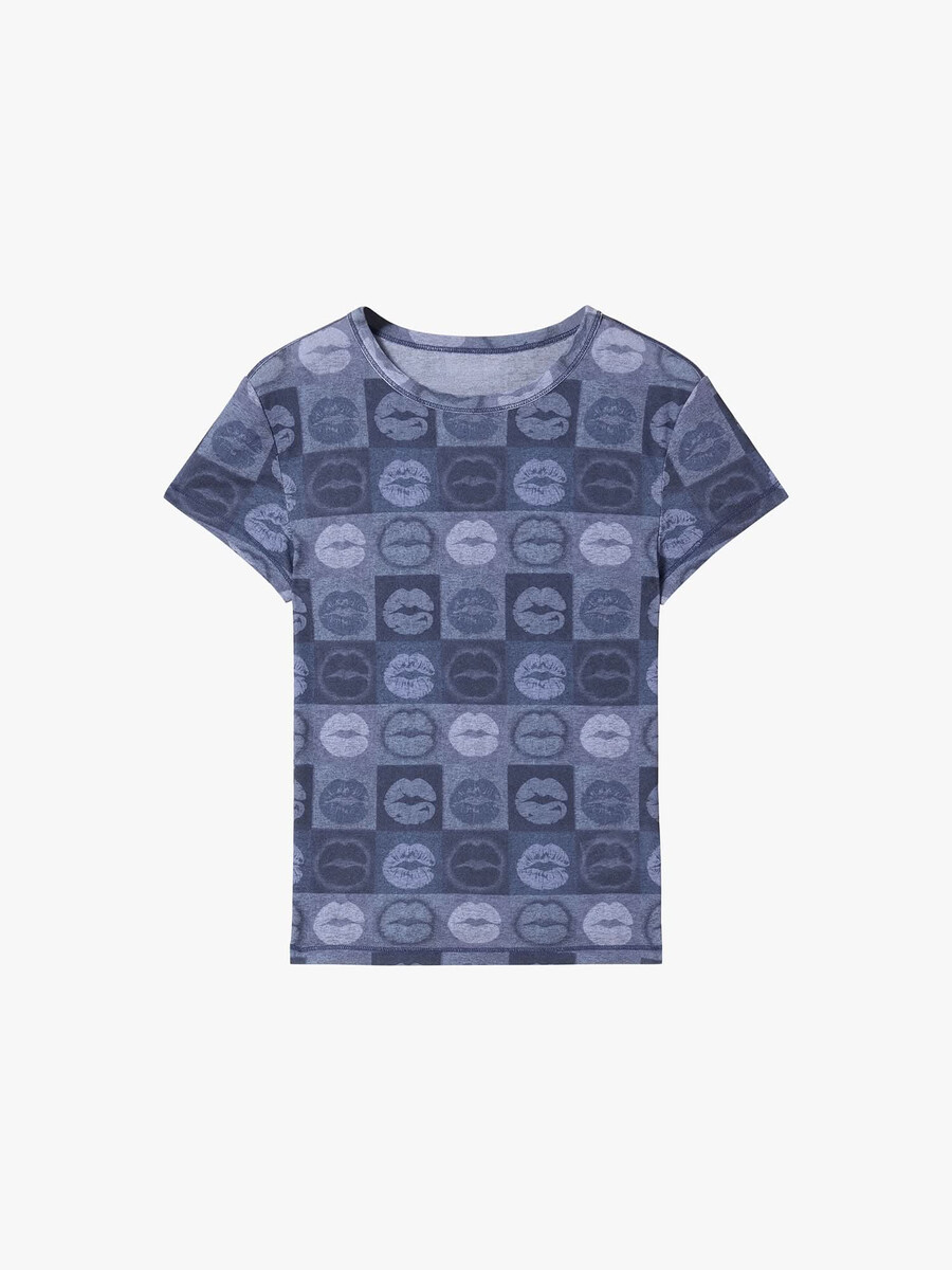 slim-fit t-shirt mit lippenprint