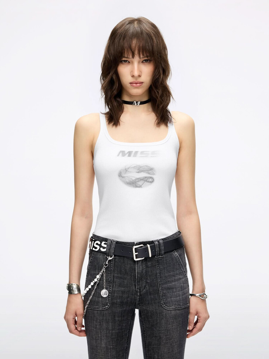 Ärmelloses t-shirt mit lippenprint