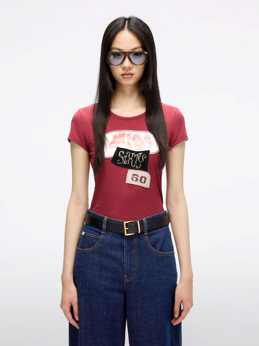 patchwork-t-shirt mit rundhalsausschnitt
