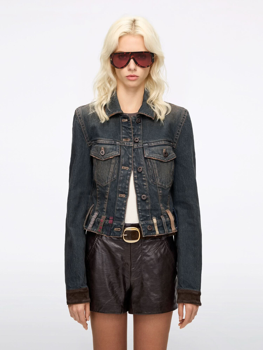 jeansjacke mit gürtelschlaufen