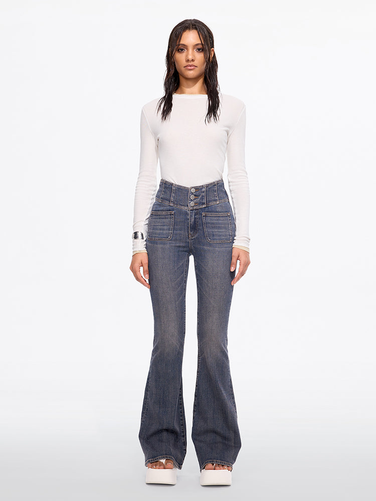 hochtaillierte schlagjeans – glenda plus 5