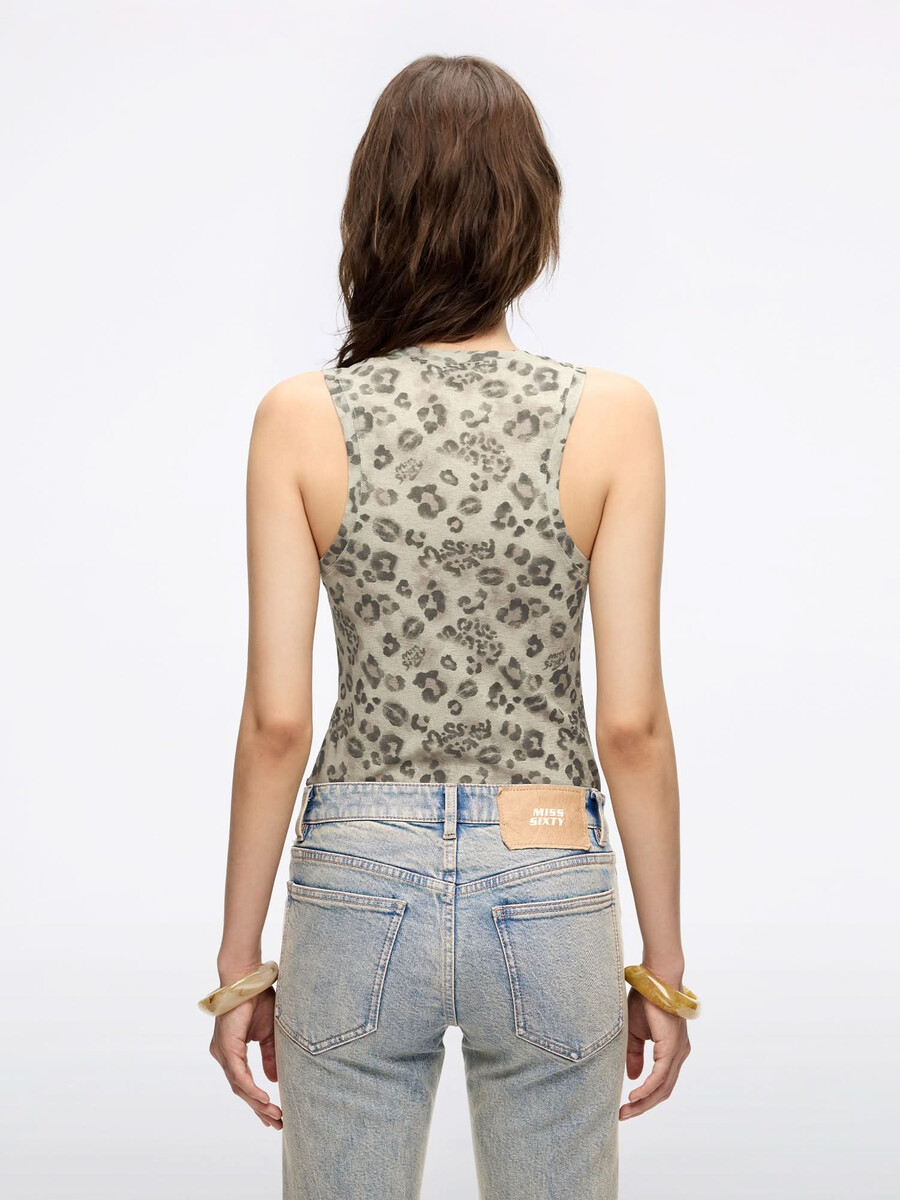 Ärmelloses t-shirt mit leopardenmuster