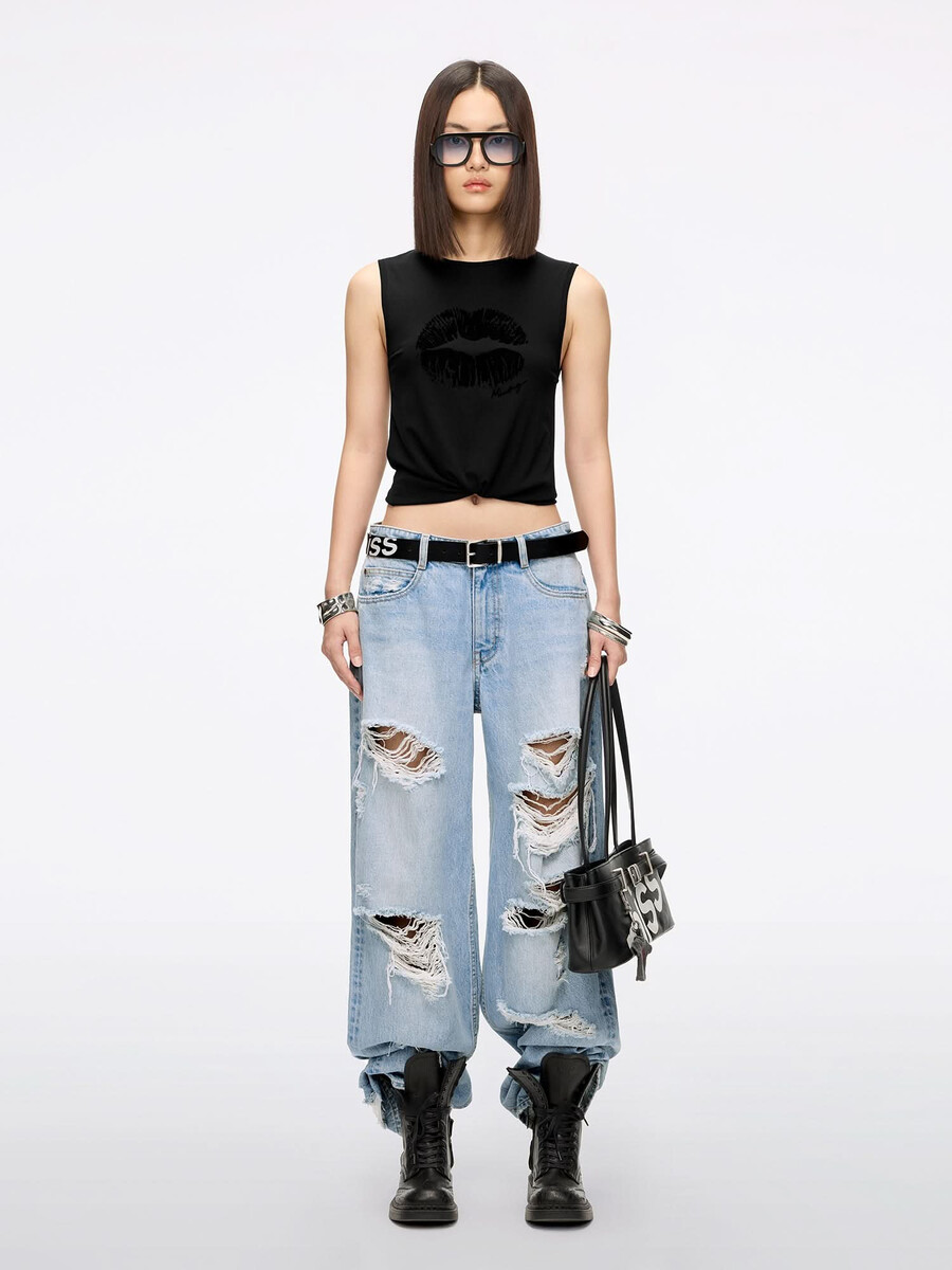 Ärmelloses t-shirt mit lippenprint