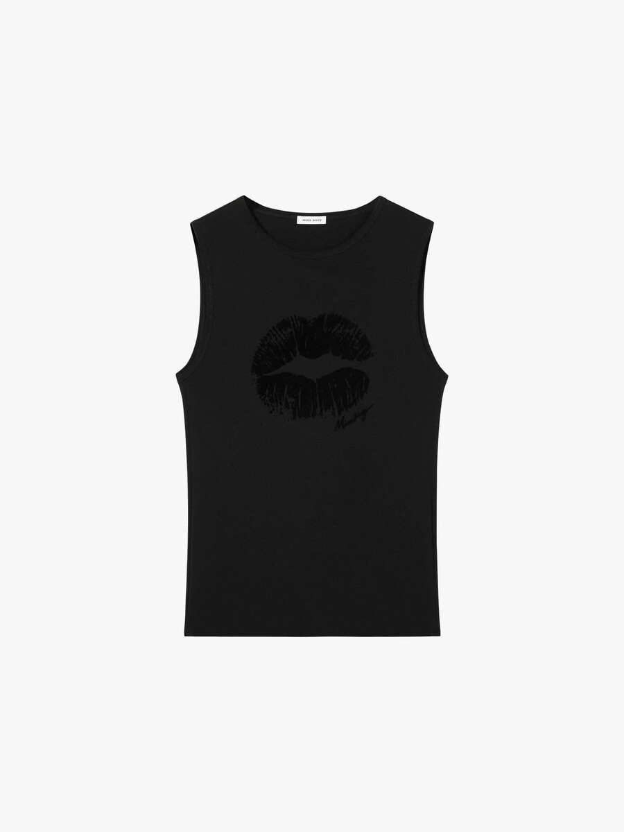 Ärmelloses t-shirt mit lippenprint